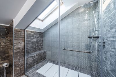 Finished Shower with Glass Enclosure